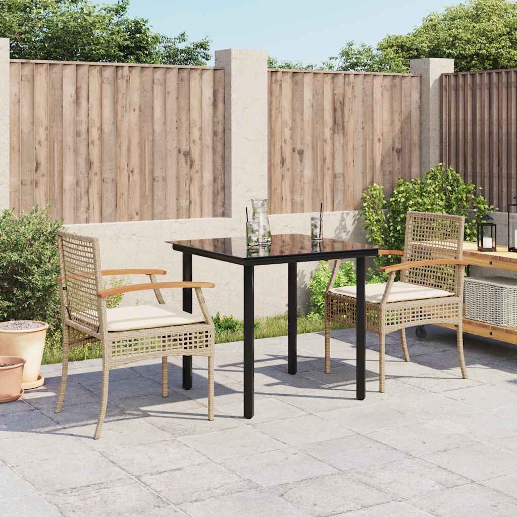 5 Piece Garden Dining Set with Cushions Poly Rattan Beige 80 cm table length 2
