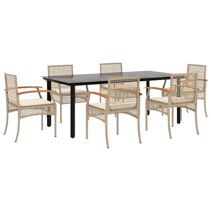 vidaXL 7 Piece Garden Dining Set with Cushions Beige Poly Rattan 2