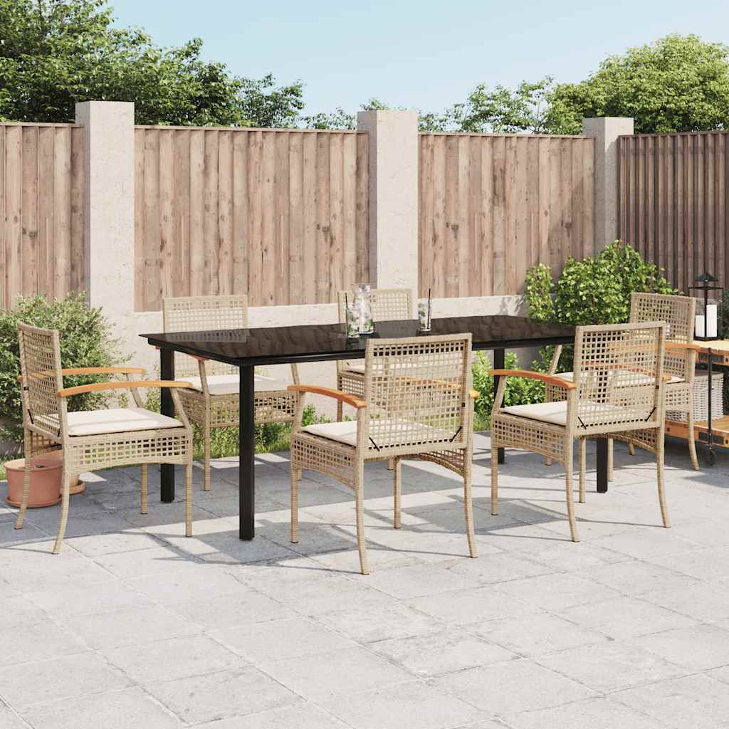 vidaXL 7 Piece Garden Dining Set with Cushions Beige Poly Rattan 1
