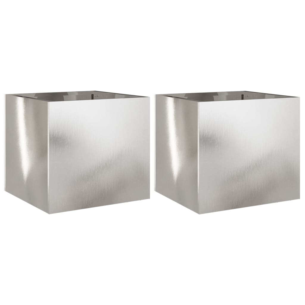 Garden Planter Silver 2 pcs Stainless Steel Depth 30 cm 32 cm 29 cm