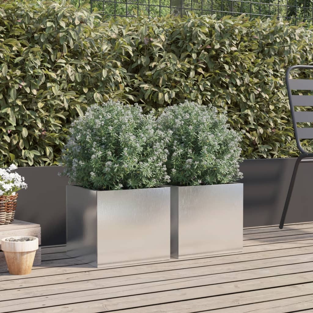 Garden Planter Silver 2 pcs Stainless Steel Depth 30 cm 32 cm 29 cm
