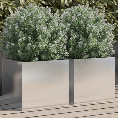 Garden Planter Silver 2 pcs Stainless Steel Depth 30 cm 32 cm 29 cm
