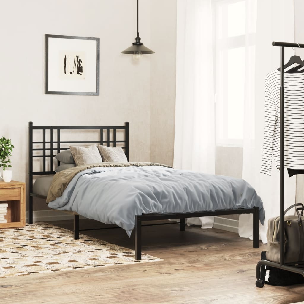 Metal Bed Frame without Mattress with Headboard Black 100 cm 190 cm