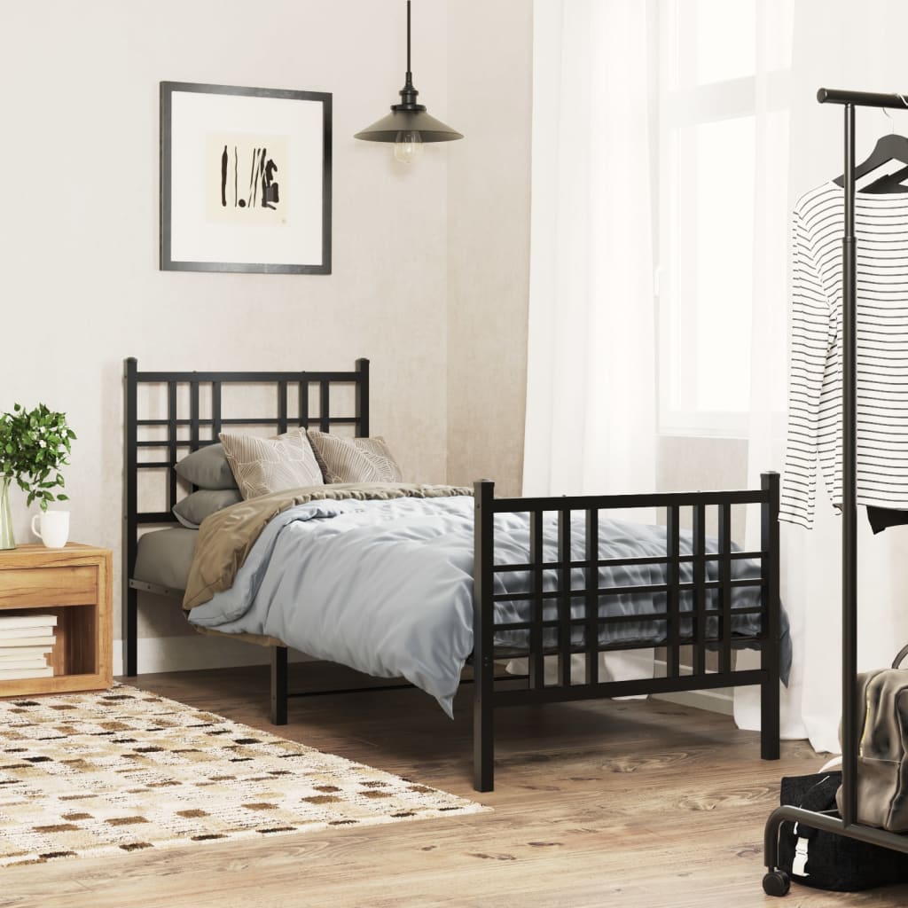 Metal Bed Frame without Mattress with Footboard with Headboard & Footboard Black 80 cm 200 cm