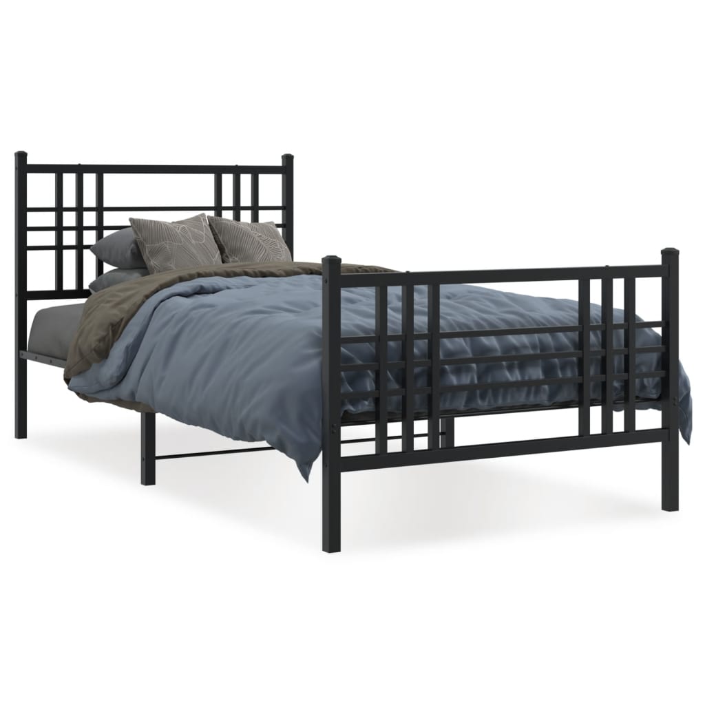 Metal Bed Frame without Mattress with Footboard with Headboard & Footboard Black 90 cm 190 cm