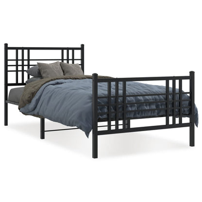 Metal Bed Frame without Mattress with Footboard with Headboard & Footboard Black 90 cm 190 cm