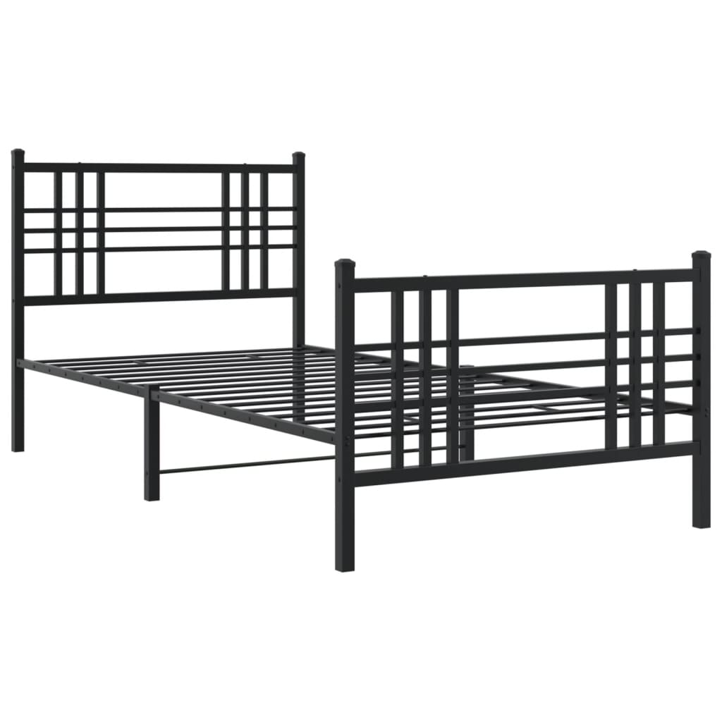 Metal Bed Frame without Mattress with Footboard with Headboard & Footboard Black 90 cm 190 cm