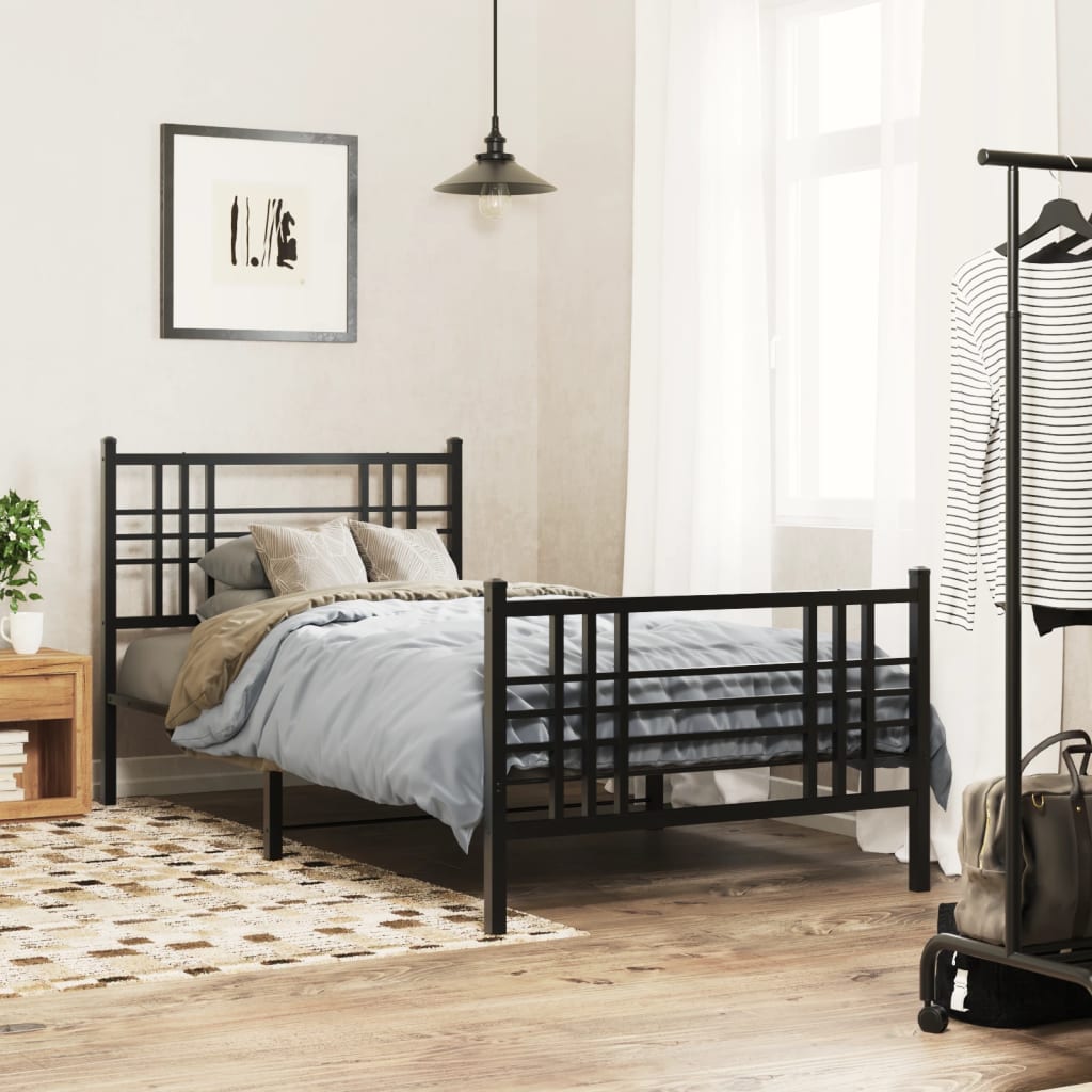 Metal Bed Frame without Mattress with Footboard with Headboard & Footboard Black 90 cm 190 cm