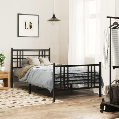 Metal Bed Frame without Mattress with Footboard with Headboard & Footboard Black 90 cm 190 cm