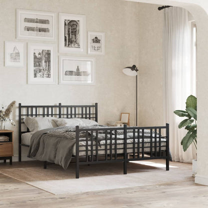 Metal Bed Frame without Mattress with Footboard with Headboard & Footboard Black 120 cm 190 cm