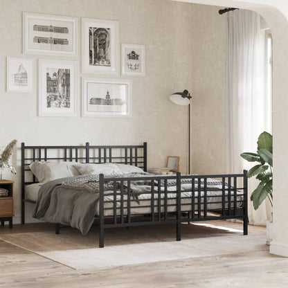 Metal Bed Frame without Mattress with Footboard with Headboard & Footboard Black 150 cm 200 cm
