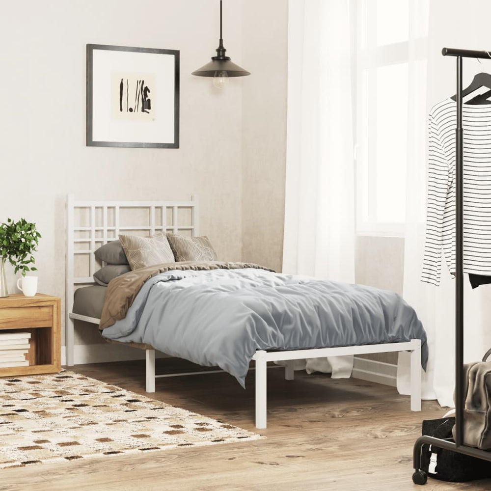vidaXL Metal Bed Frame without Mattress with Headboard White