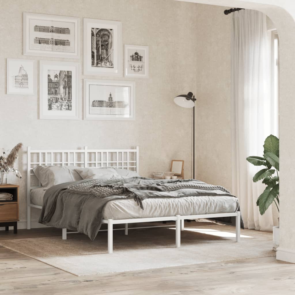 Metal Bed Frame without Mattress with Headboard White 120 cm 190 cm
