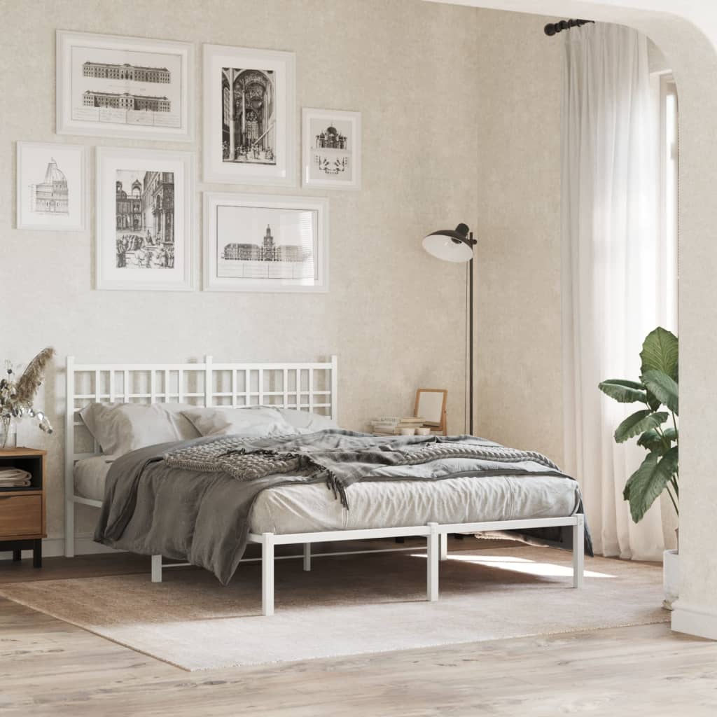 Metal Bed Frame without Mattress with Headboard White 140 cm 190 cm