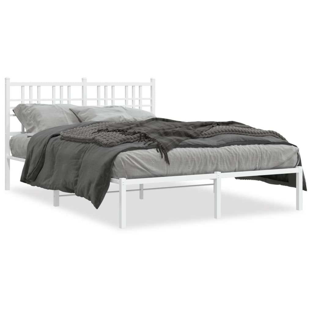 Metal Bed Frame without Mattress with Headboard White 140 cm 200 cm
