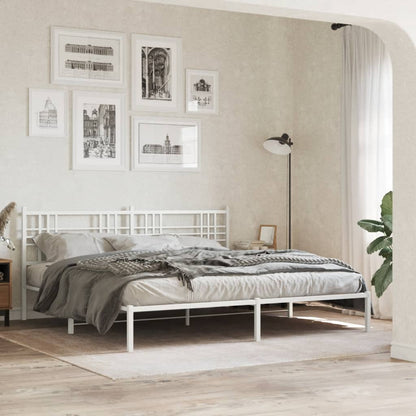 Metal Bed Frame without Mattress with Headboard White 183 cm 213 cm