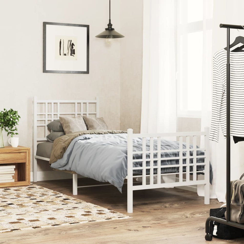 vidaXL Metal Bed Frame without Mattress with Footboard with Headboard & Footboard White