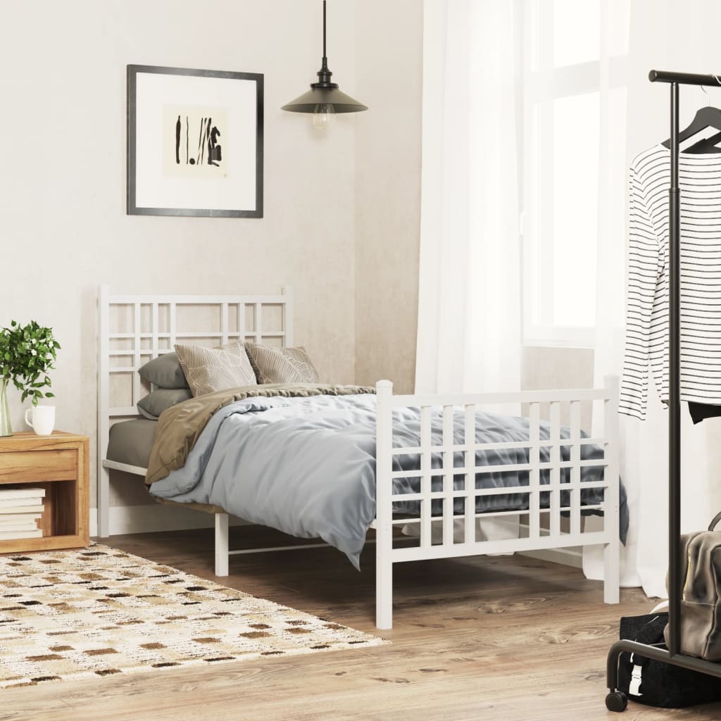 Metal Bed Frame without Mattress with Footboard with Headboard & Footboard White 80 cm 200 cm