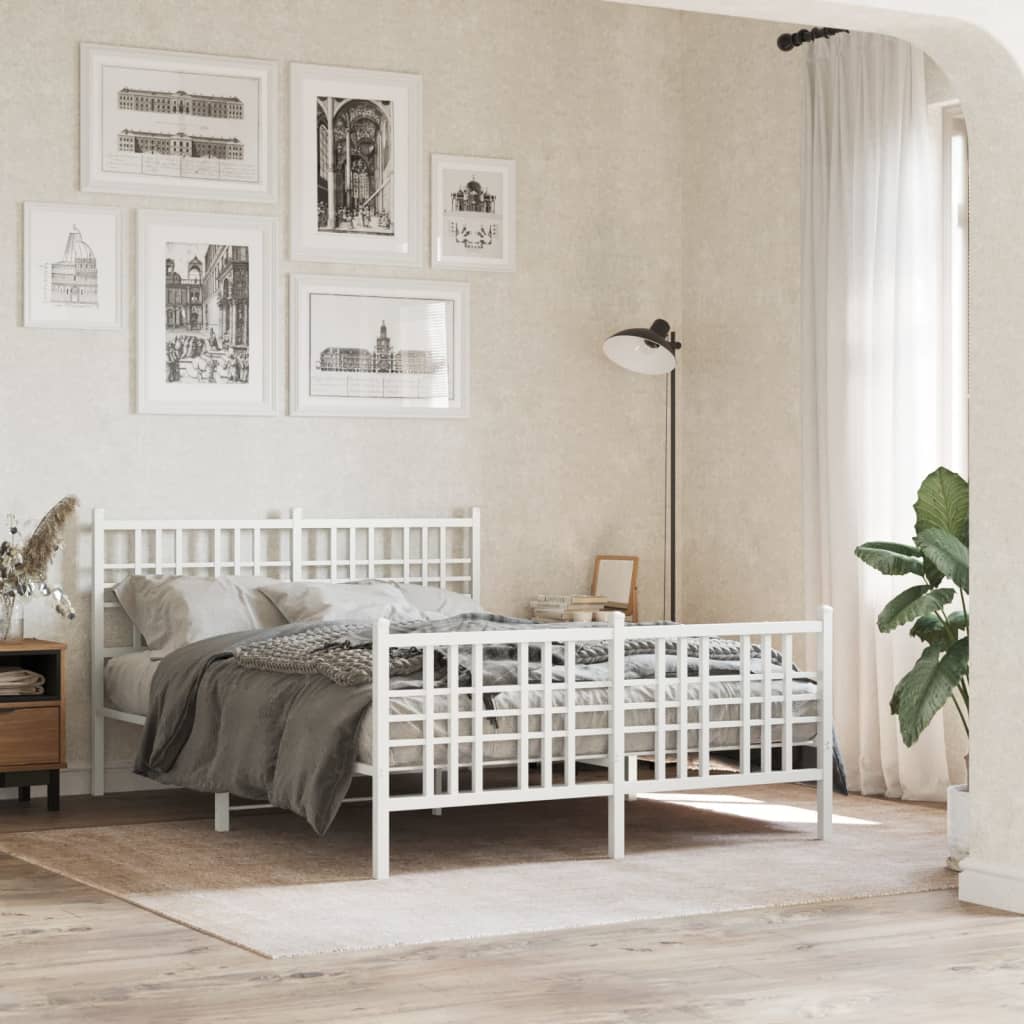 Metal Bed Frame without Mattress with Footboard with Headboard & Footboard White 137 cm 190 cm