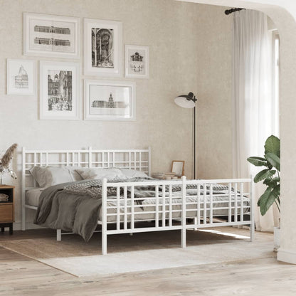 Metal Bed Frame without Mattress with Footboard with Headboard & Footboard White 150 cm 200 cm