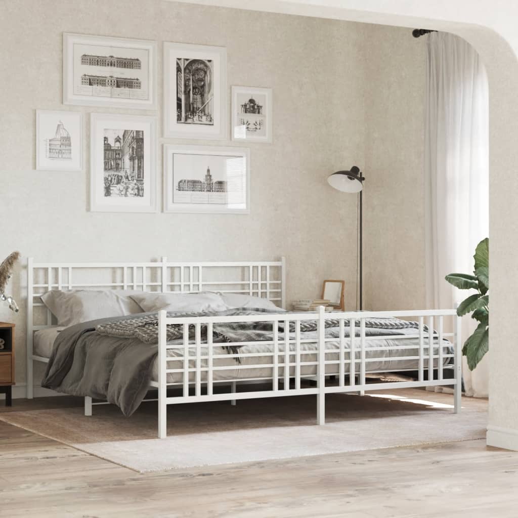 Metal Bed Frame without Mattress with Footboard with Headboard & Footboard White 193 cm 203 cm