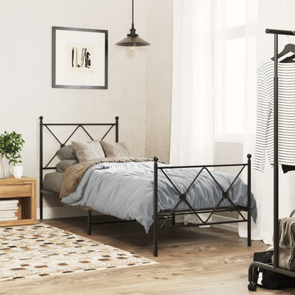 Metal Bed Frame without Mattress with Footboard with Headboard & Footboard Black 75 cm 190 cm