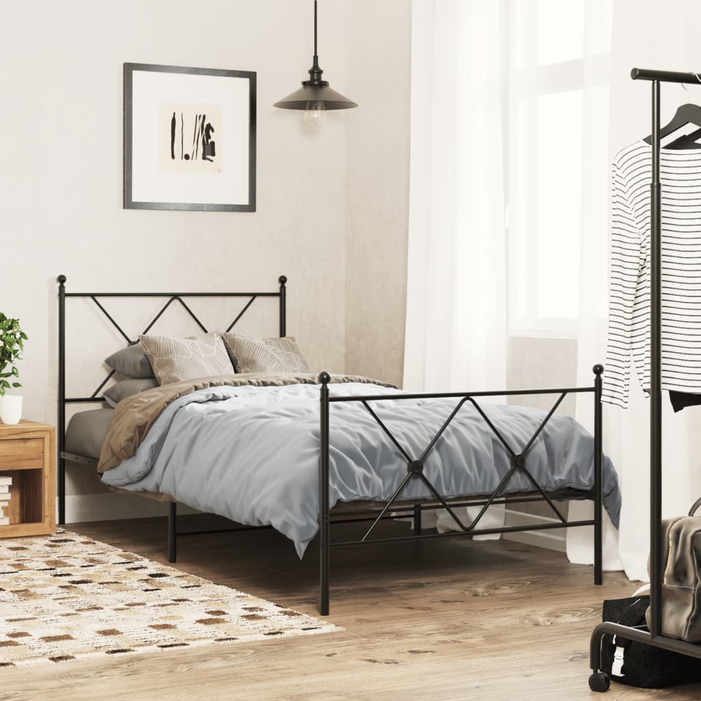 Metal Bed Frame without Mattress with Footboard with Headboard & Footboard Black 90 cm 200 cm