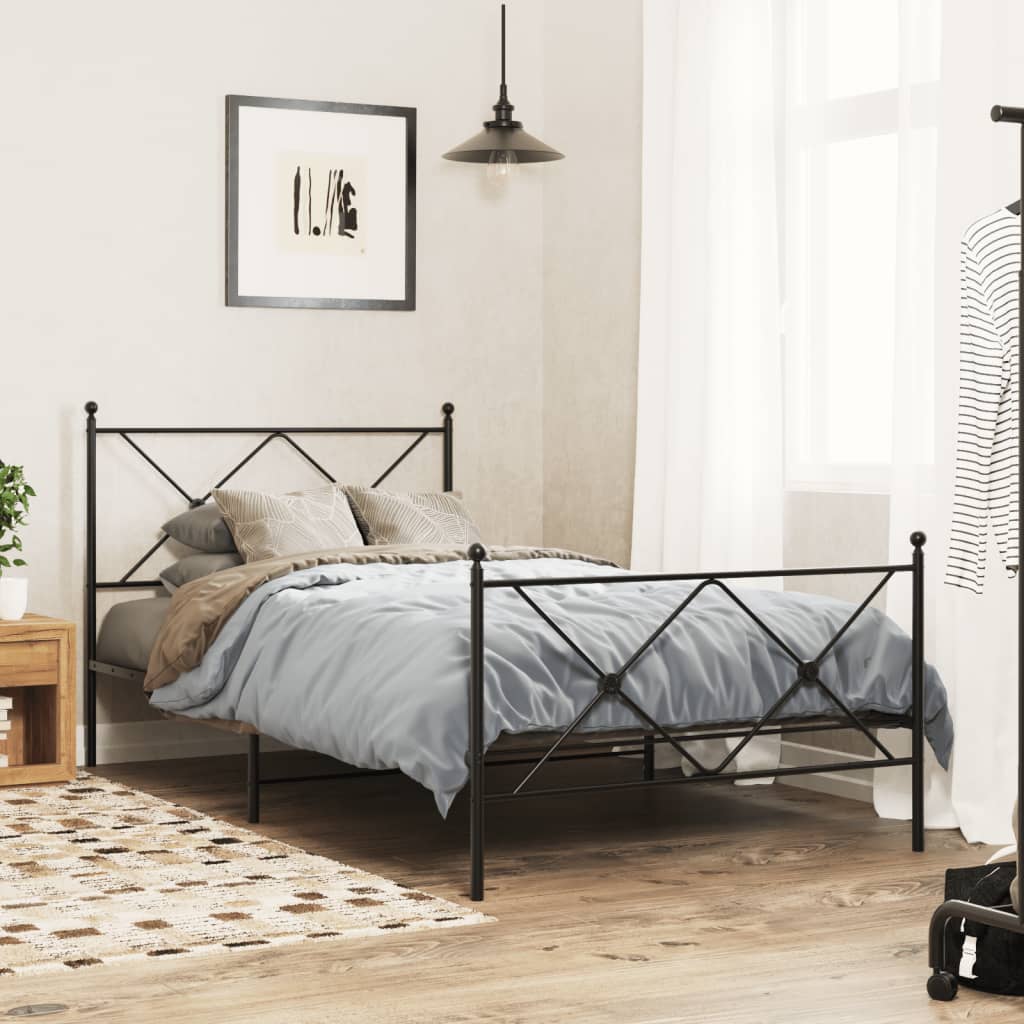 Metal Bed Frame without Mattress with Footboard with Headboard & Footboard Black 100 cm 190 cm