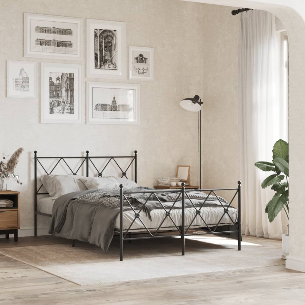Metal Bed Frame without Mattress with Footboard with Headboard & Footboard Black 120 cm 190 cm