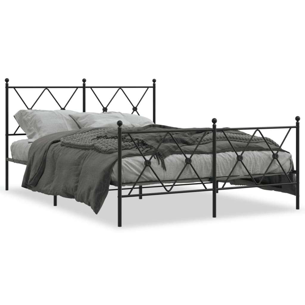 Metal Bed Frame without Mattress with Footboard with Headboard & Footboard Black 140 cm 190 cm