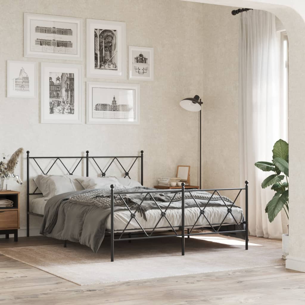 Metal Bed Frame without Mattress with Footboard with Headboard & Footboard Black 140 cm 190 cm