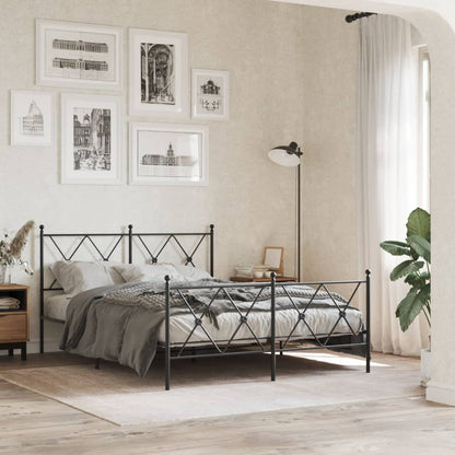 Metal Bed Frame without Mattress with Footboard with Headboard & Footboard Black 140 cm 190 cm