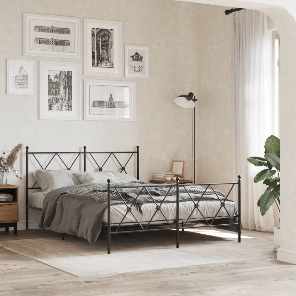 Metal Bed Frame without Mattress with Footboard with Headboard & Footboard Black 140 cm 200 cm