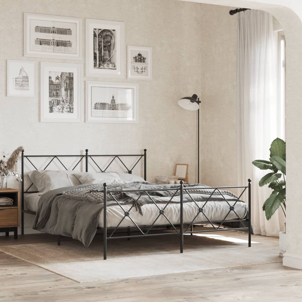 Metal Bed Frame without Mattress with Footboard with Headboard & Footboard Black 150 cm 200 cm