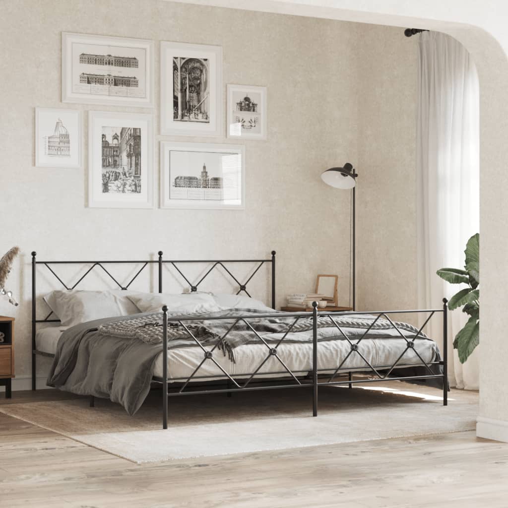 Metal Bed Frame without Mattress with Footboard with Headboard & Footboard Black 183 cm 213 cm