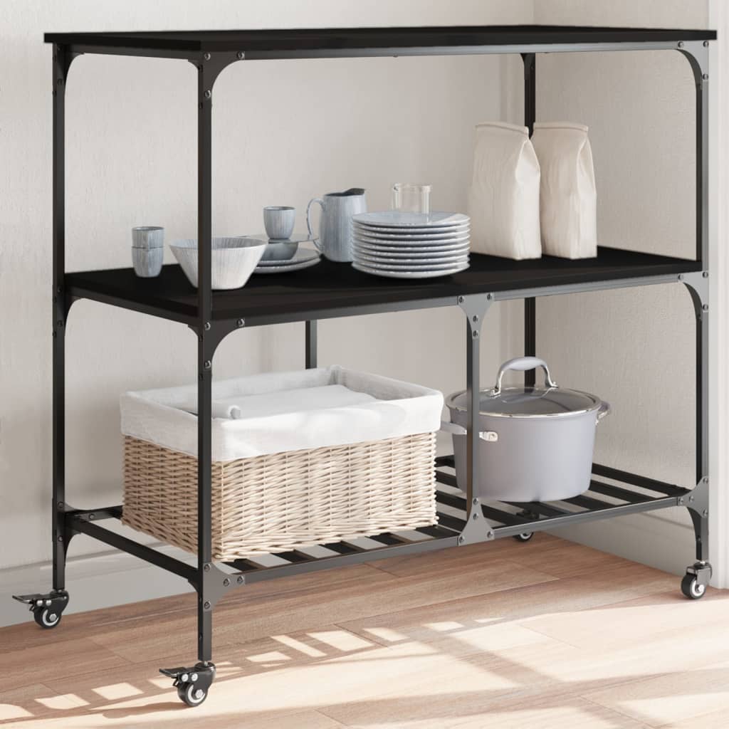 Kitchen Trolley 100x50x95 cm Engineered Wood Black