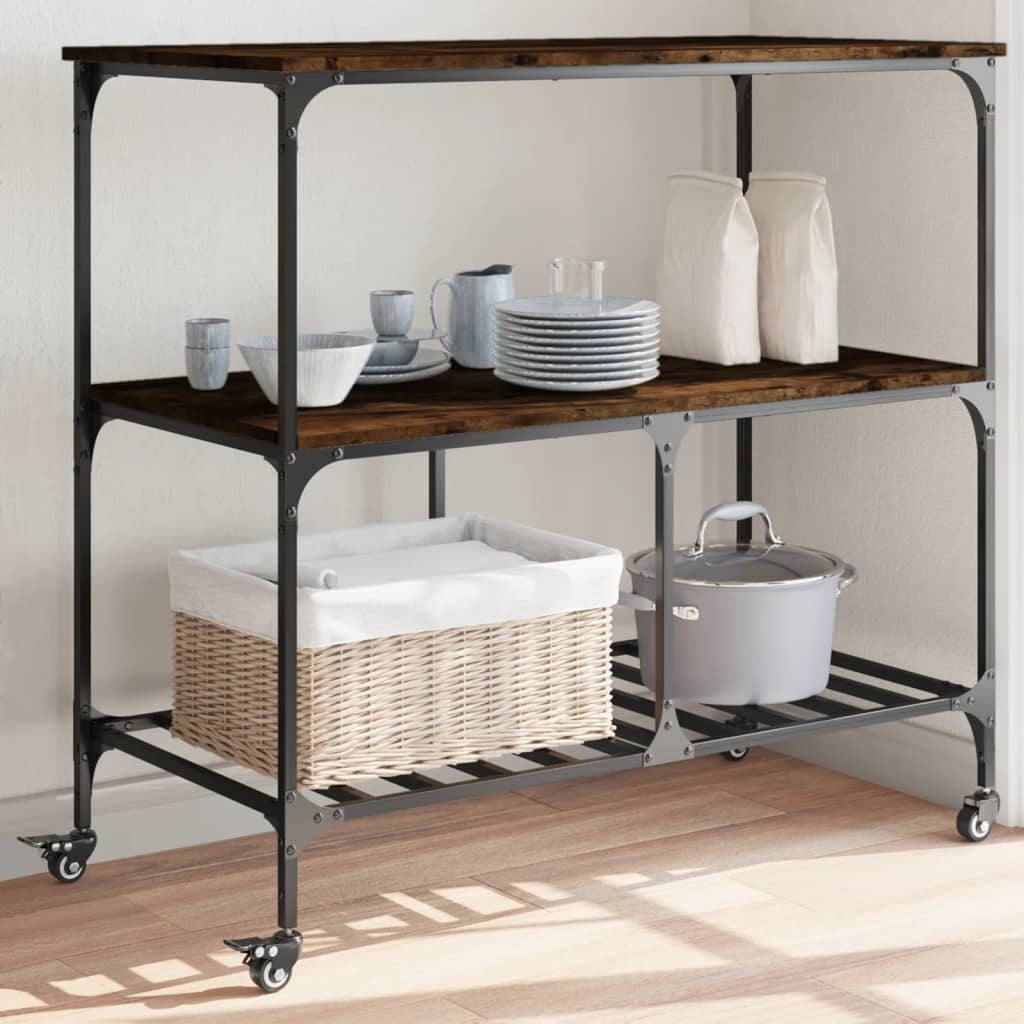 Kitchen Trolley 100x50x95 cm Engineered Wood Smoked Oak