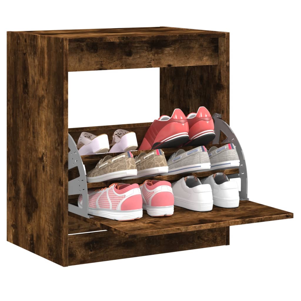 Shoe Cabinet with 2 Flip-Drawers Width 60 cm Depth 42 cm Smoked oak 69 cm