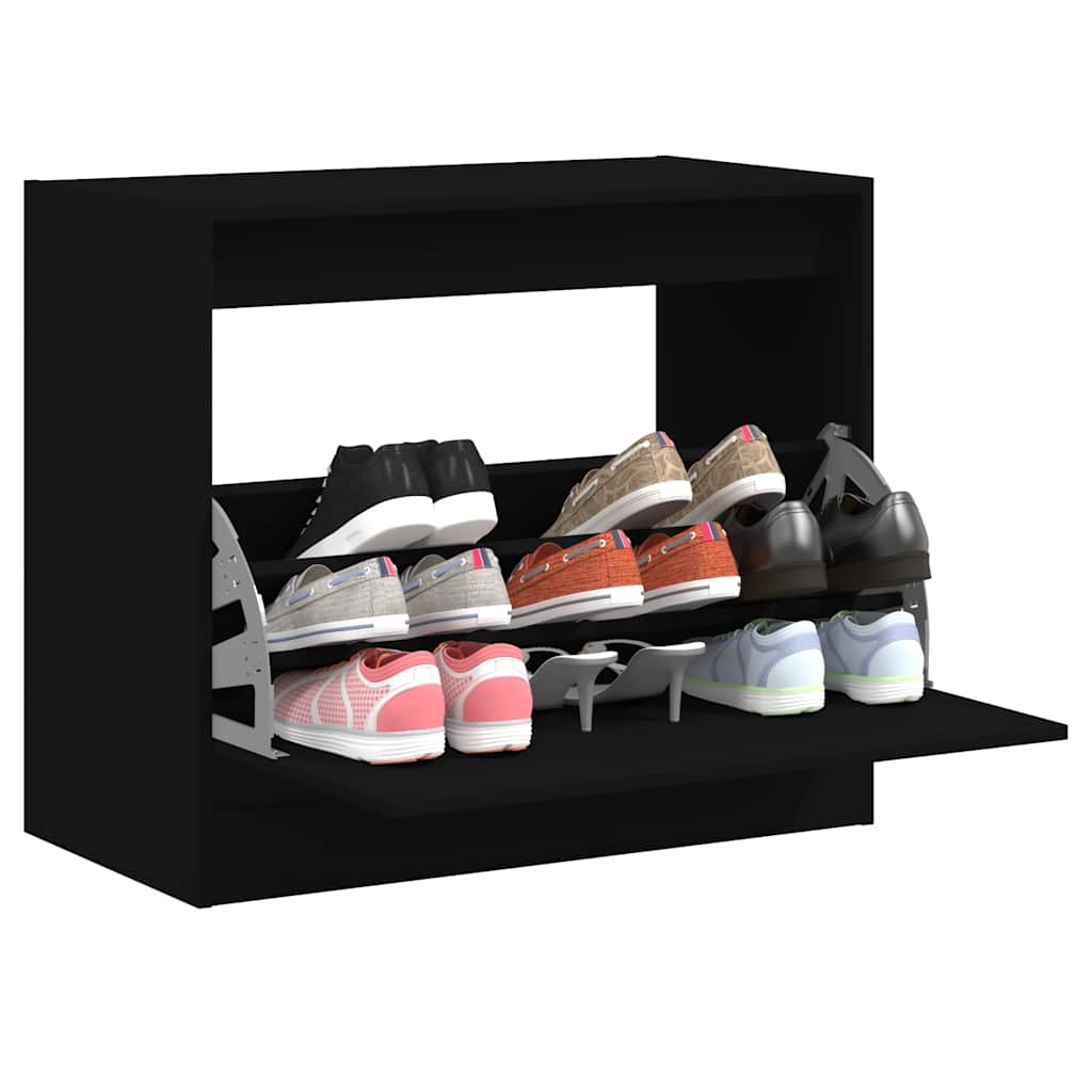 Shoe Cabinet with 2 Flip-Drawers Width 80 cm Depth 42 cm Black 69 cm