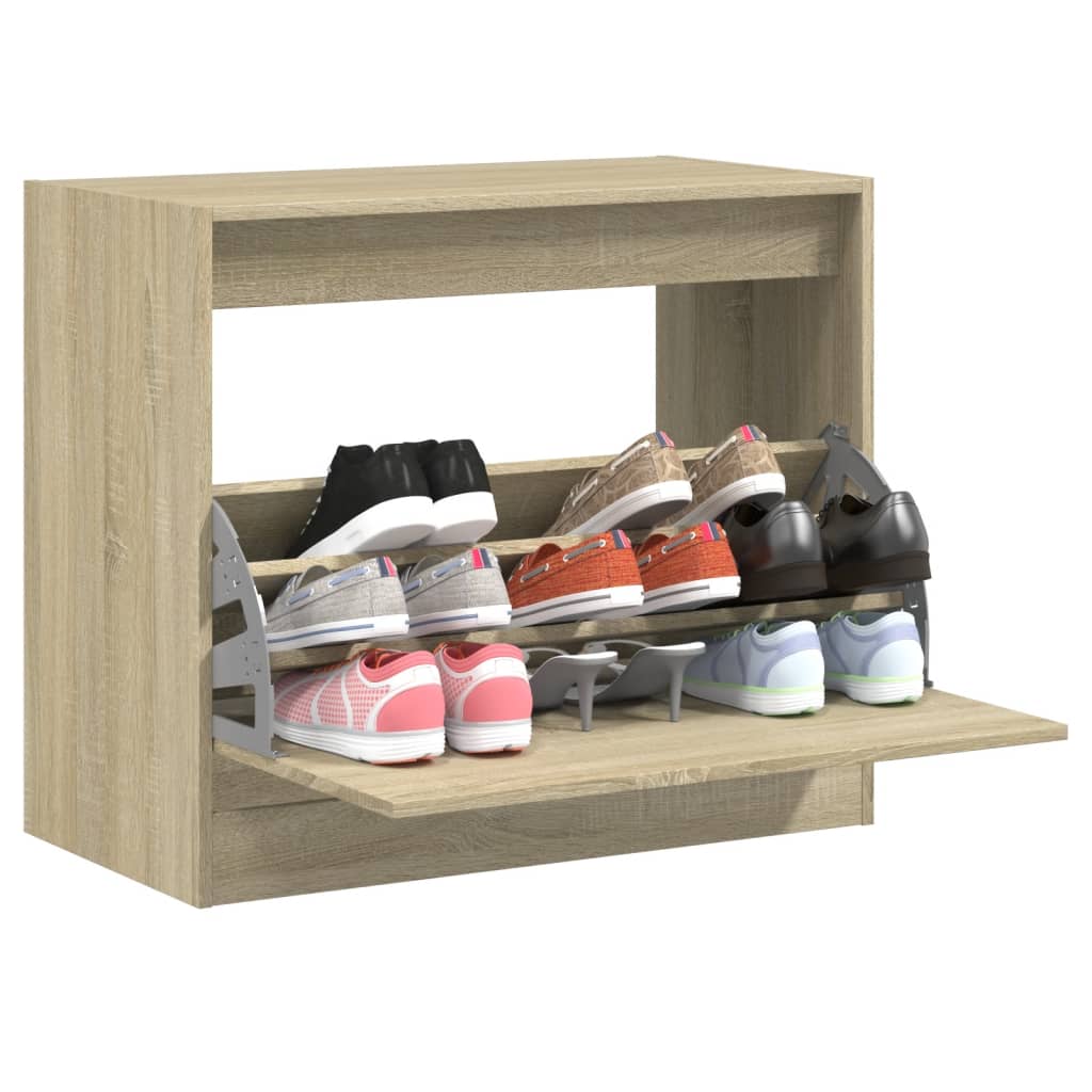Shoe Cabinet with 2 Flip-Drawers Width 80 cm Depth 42 cm Sonoma oak 69 cm
