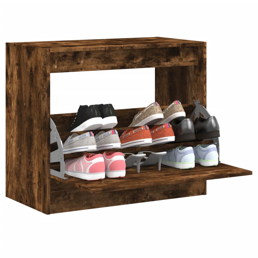 Shoe Cabinet with 2 Flip-Drawers Width 80 cm Depth 42 cm Smoked oak 69 cm