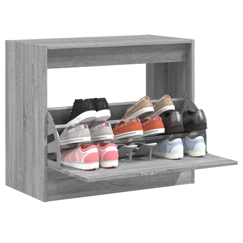Shoe Cabinet with 2 Flip-Drawers Width 80 cm Depth 42 cm Grey sonoma 69 cm