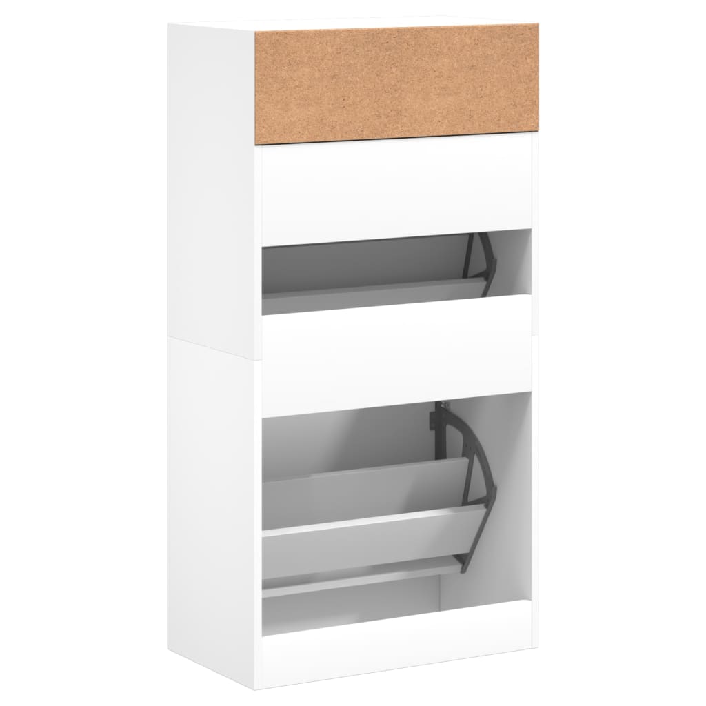 Shoe Cabinet with 2 Flip-Drawers 80x34x116 cm White 60 cm