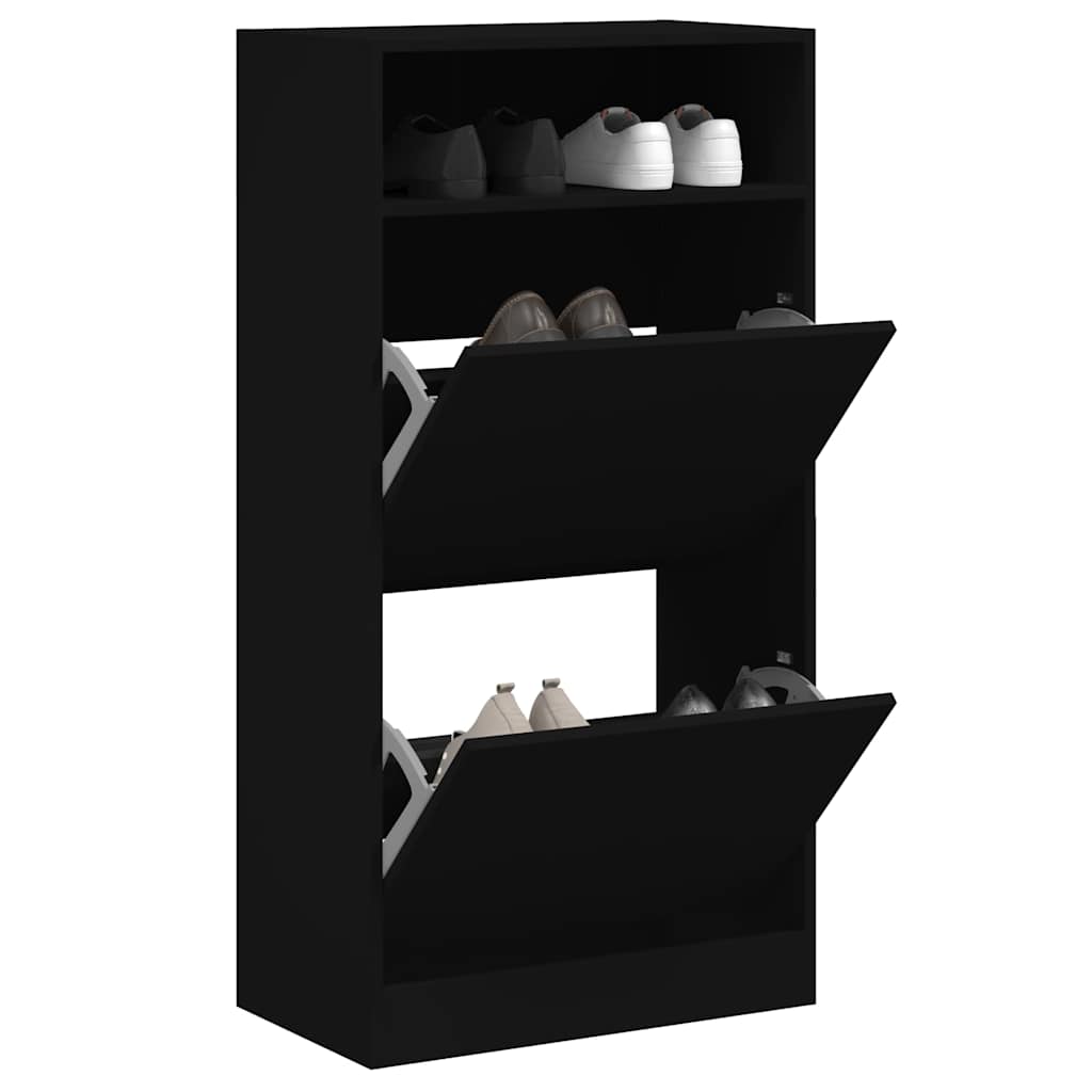 Shoe Cabinet with 2 Flip-Drawers 80x34x116 cm Black 60 cm
