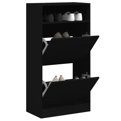 Shoe Cabinet with 2 Flip-Drawers 80x34x116 cm Black 60 cm