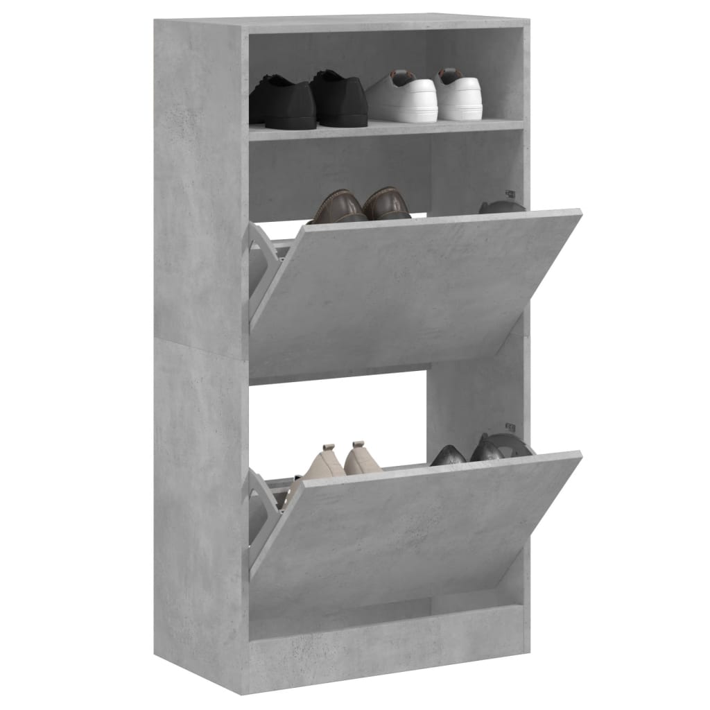 Shoe Cabinet with 2 Flip-Drawers 80x34x116 cm Concrete grey 60 cm