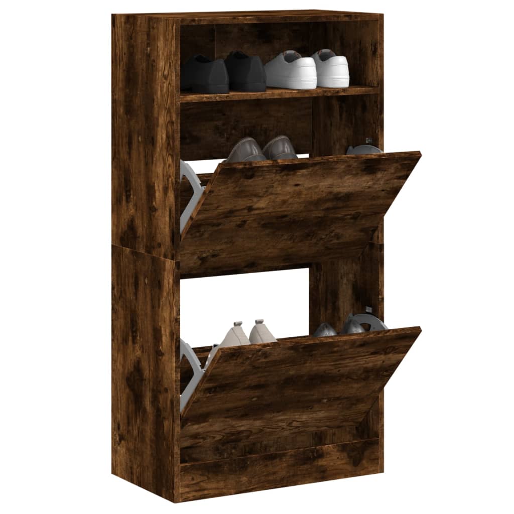 Shoe Cabinet with 2 Flip-Drawers 80x34x116 cm Smoked oak 60 cm
