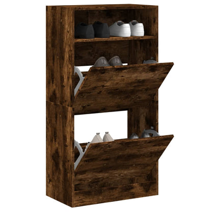 Shoe Cabinet with 2 Flip-Drawers 80x34x116 cm Smoked oak 60 cm