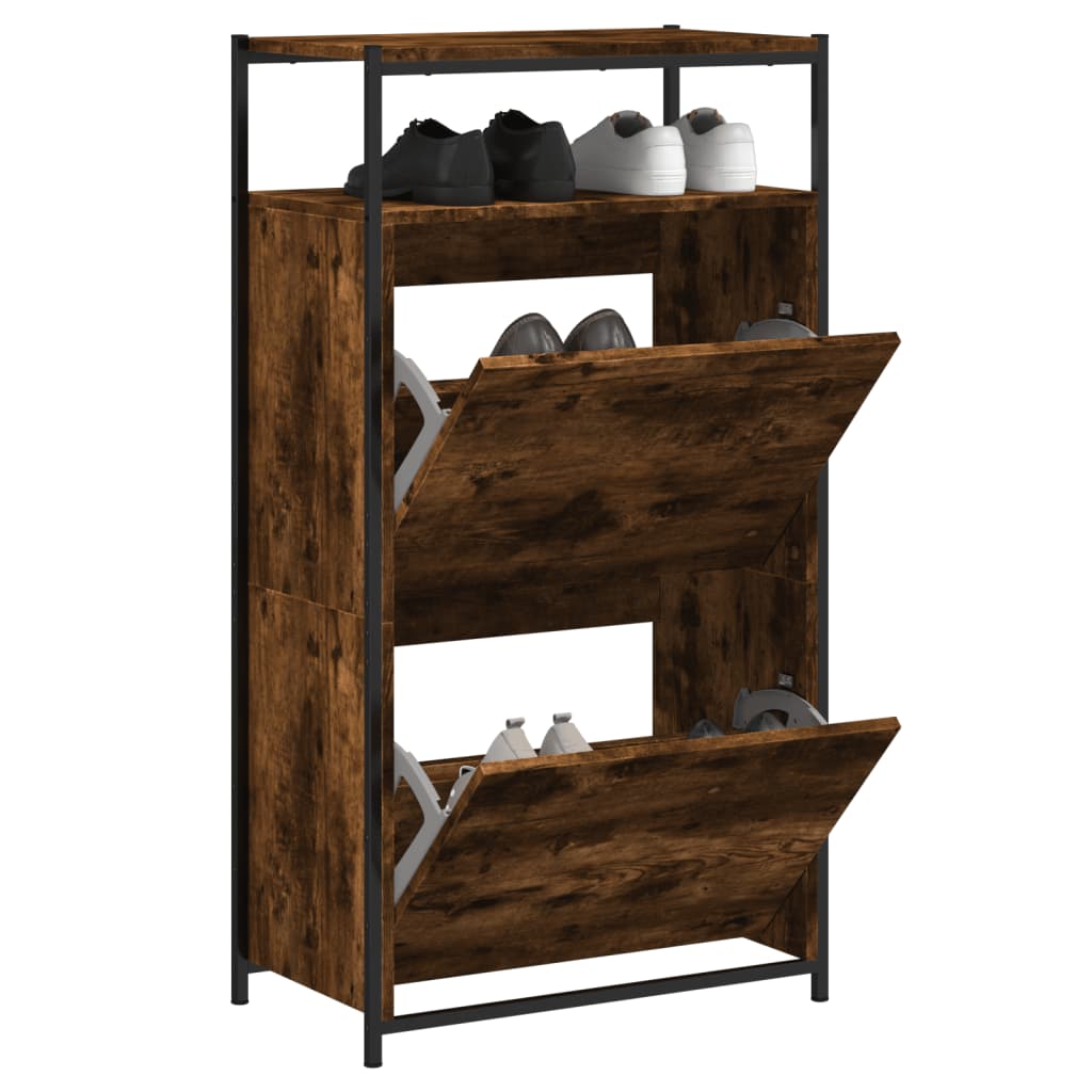 Shoe Cabinet with 4 Flip-Drawers 100x34x112 cm Smoked oak 60 cm