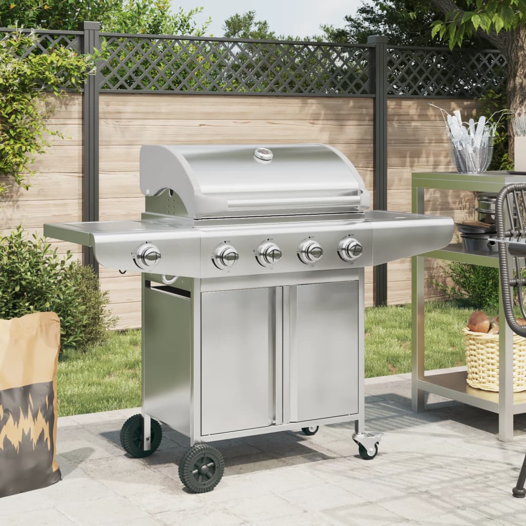 vidaXL Gas BBQ Grill with 5 Burners Silver Stainless Steel 1
